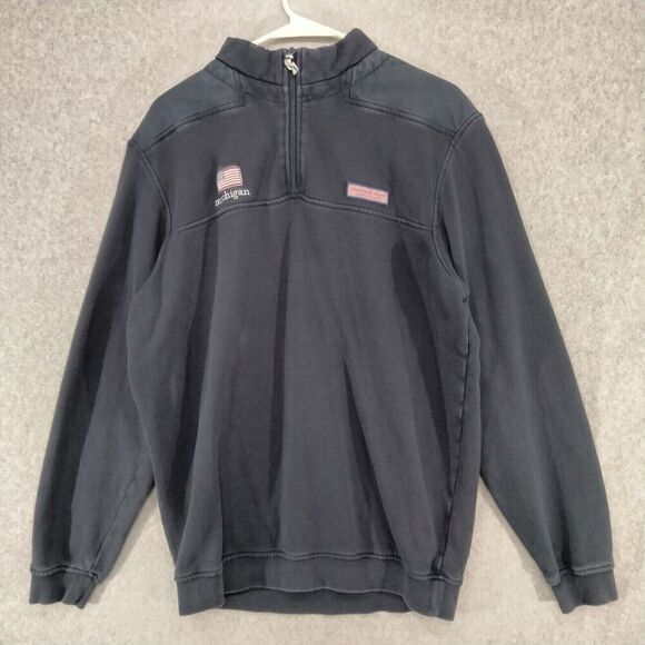 Vineyard Vines 1/4 Zip Pullover Womens Sz M Navy Blue Michigan Embroidered USA - Picture 1 of 11